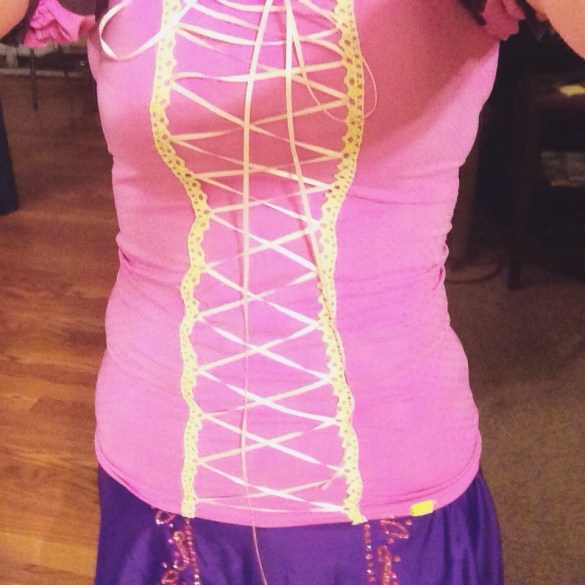 Using lace trim as eyelets