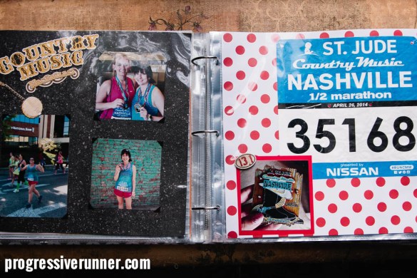 scrapbook of race bibs